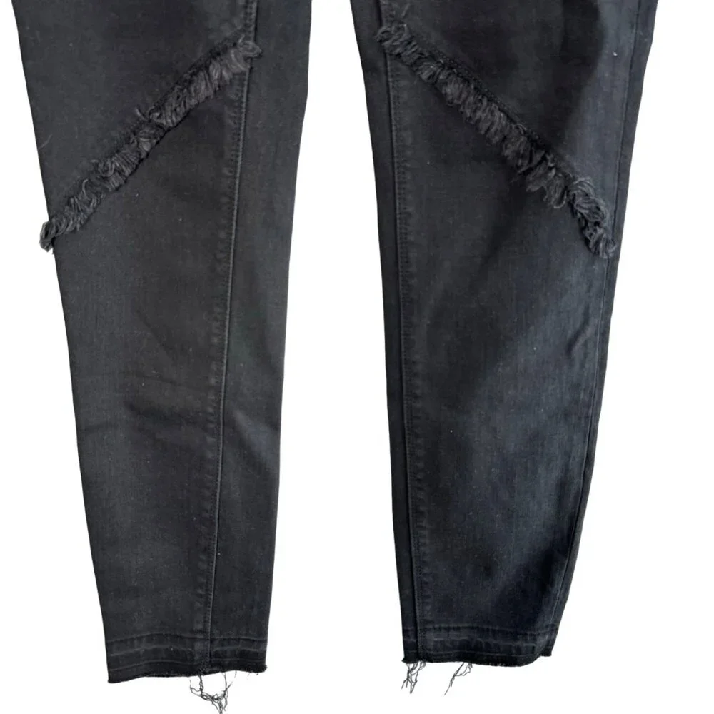 1.STATE Frayed Released Hem Skinny Black Jeans Womens Size 27 Super Wash Denim - Picture 10 of 12